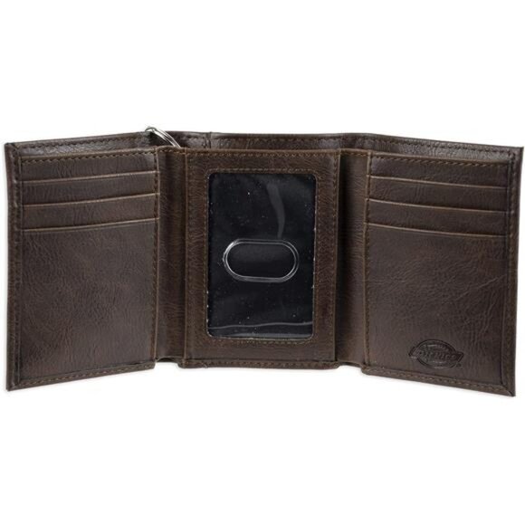 Mens Leather Trifold Wallet, Dark Brown, One Size US - Picture 4 of 7